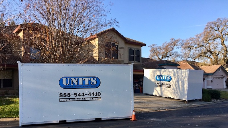 Two UNITS portable storage containers at a Fairfield home, one in the driveway and one on the street