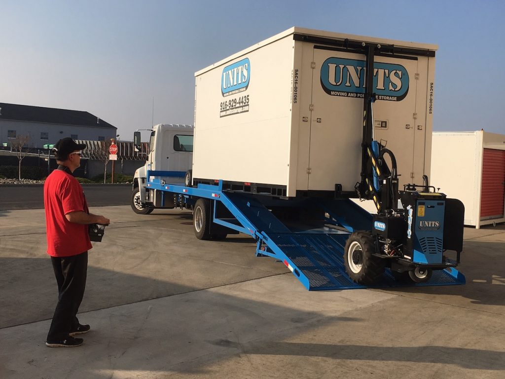 image of robo-unit unloading a portable storage in rancho cordova container for units portable storage