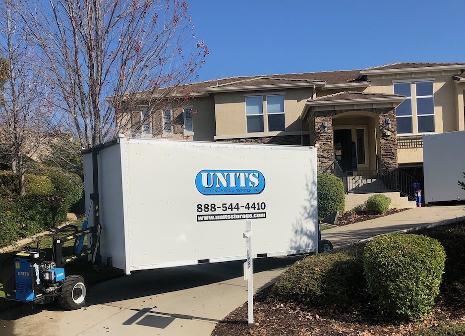 image of portable storage container being delivered to a home in rancho cordova ca
