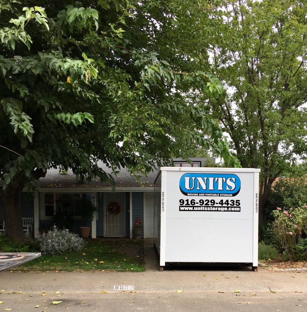 image of a units portable storage in orangevale container in the driveway. 16 feet long