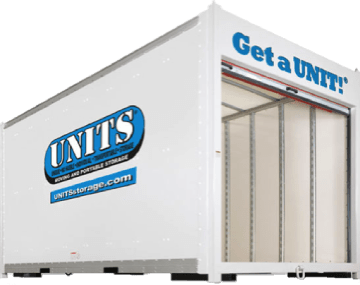 Empty UNITS portable storage container ready to load in Yuba City, CA